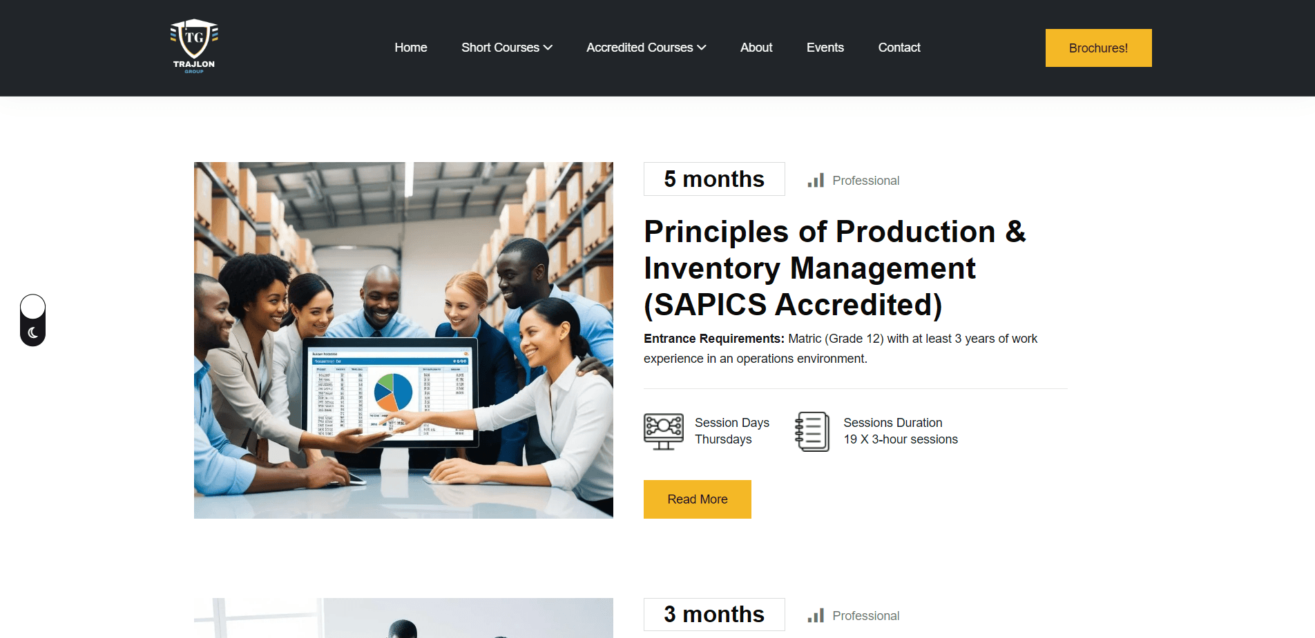 Trajlon Group website showing an accredited supply chain course